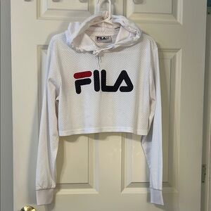 Fila White Mesh Cropped Long Sleeve Hoodie